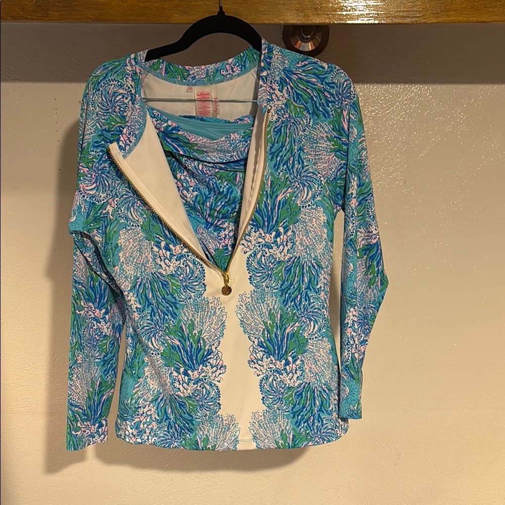Lilly Floral Zip-Up Top and bikini bottom